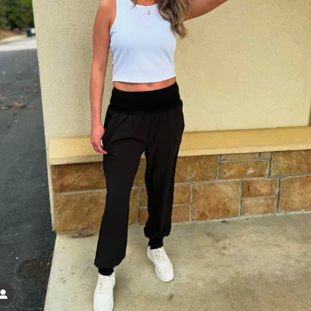 Black Track Pants with Relaxed Fit and High Waist